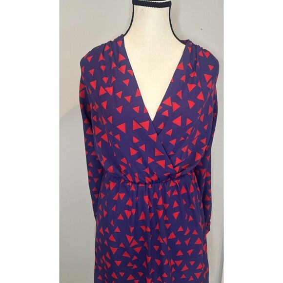 Sage the Brand BLUE w/ RED Triangles Long Sleeve Polyester Mini Dress Sz Small - Picture 2 of 9
